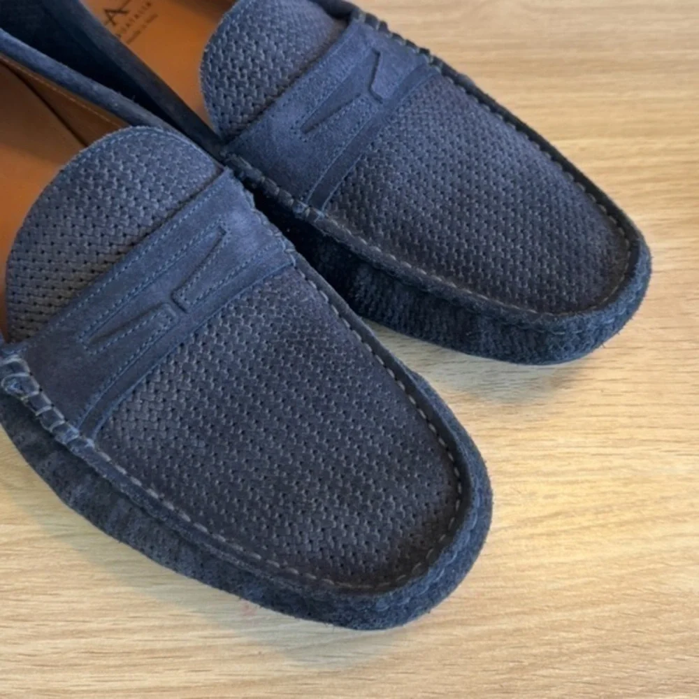 Aquatalia Bruce Weatherproof Navy‎ Blue Woven Leather Suede Driving Loafers 10.5